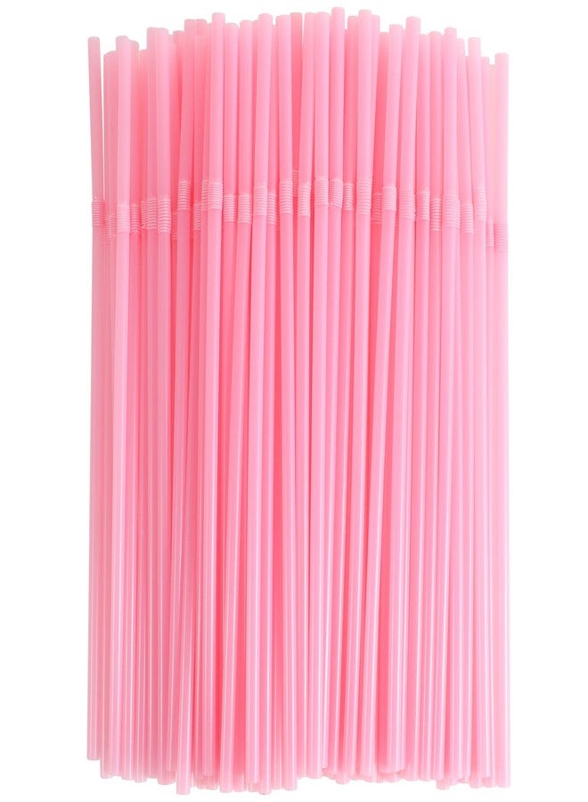 KFHENSOMR 200 Pcs Pink Straws High Flexible Plastic Straw Disposable Solid Colors Drinking Straws Bendy 8.46" X 0.19" Pink for Home Use Milk Juice Drinks - Image 1